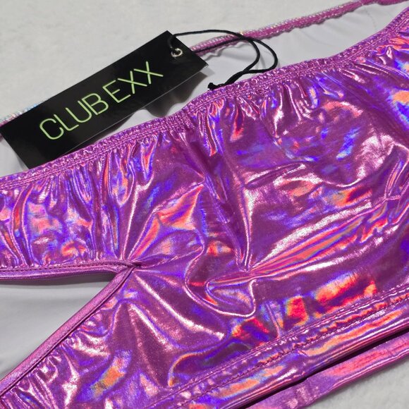 Club Exx ✦ Metallic Holographic Flame Tube Top ✦ Crop Purple & Silver Size L NWT - Picture 6 of 8